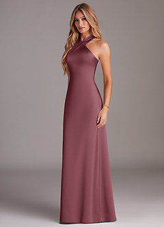 Azazie Doretta Bridesmaid Dresses Desert Rose Mermaid Pleated Stretch Satin Dress image5