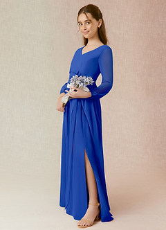 Azazie Angelica Junior Abito A-Line in Chiffon Plissettato Blu Reale image3