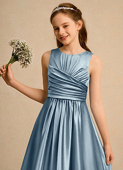 Azazie Ducky Junior Formal Flower Girl Klänningar Klä A-Line i Stretch Satin Plisserad image6