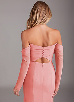 Azazie Hallie Bridesmaid Dresses Coral Mermaid Long Sleeve Chiffon Dress image7