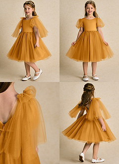 Azazie Duchess Blumenmädchenkleider A-Linie mit ärmel Tüll Kleid Butterscotch image2
