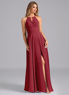 Azazie Denver Bridesmaid Dresses Pomegranate A-Line Pleated Chiffon Dress image5