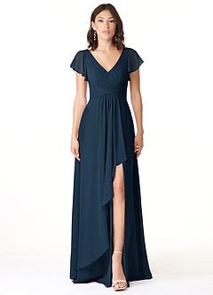 Azazie Omari Brautjungfernkleider A-Linie Chiffon Kleid Dunkelmarine image1