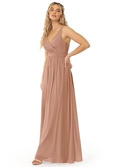 Azazie Kora Brautjungfernkleider A-Linie Plissee Chiffon Kleid Champagner Rosa image4
