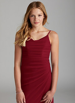 Azazie Deandra Junior Burgundy Sheath Mesh Dress image6