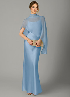 Azazie Jaleesa Bridesmaid Dresses Powder Blue A-Line High Neck Stretch Satin Dress image5