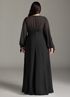 Azazie Matilda Bridesmaid Dresses Black A-Line Long Sleeve Chiffon Dress image10