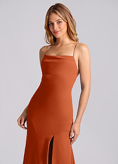 Azazie Grata 신부 들러리 드레스 인어 주름진 쉬폰 바닥 길이 드레스 image7