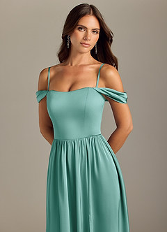 Azazie Calianna Bridesmaid Dresses Aqua A-Line Off the Shoulder Stretch Satin Convertible Dress image3