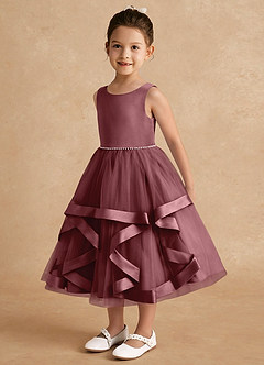 Azazie Posy Blumenmädchenkleider A-Linie Mit Perlen Tüll Kleid Wüstenrose image3