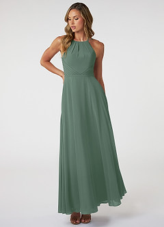 Azazie Melinda Final Sale Agave A-Line Pleated Chiffon Dress image1