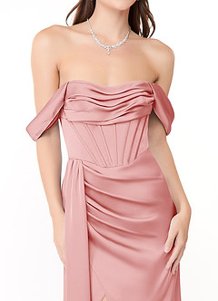 Azazie Amyra Jurken voor bruidsmeisjes Converteerbaar Jurk van Stretch Satijn met Zeemeermin Off the Shoulder Poederroze image7