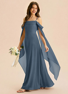 Azazie Moana Junior A라인 주름진 쉬폰 플로어 길이 주니어 신부 들러리 드레스 image2