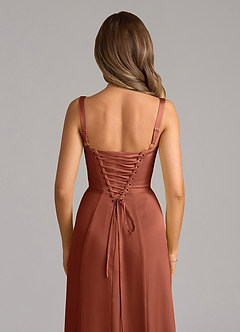 Azazie Amaris Schlussverkauf A-Linie Korsett Stretch-Satin Kleid Burnt Orange image6