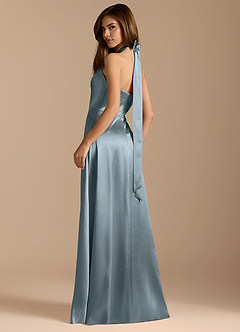 Azazie Tracie Bridesmaid Dresses Dusty Blue A-Line Pleated Metallic Satin Dress image9
