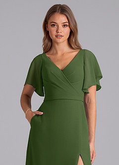Azazie Ambrosia Brautjungfernkleider A-Linie Plissee Chiffon Kleid Olivgrün image2
