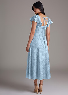 Azazie Bondi Bridesmaid Dresses Sky Blue A-Line Ruched Floral Burnout Dress image6