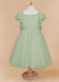 Azazie Kaeya Flower Girl Dresses Dusty Sage A-Line Bow Tulle Dress image5