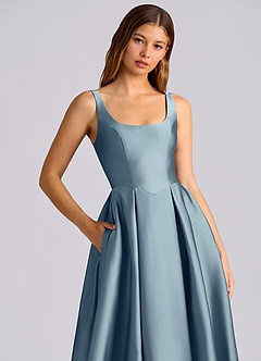 Azazie Amalie Bridesmaid Dresses Dusty Blue A-Line Pleated Stretch Satin Dress image2