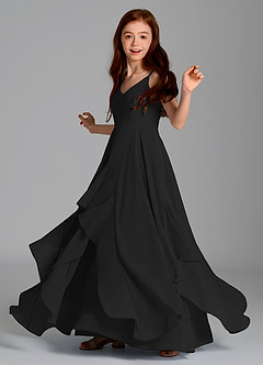 Azazie Karan Junior Abito A-Line in Chiffon Nero image5
