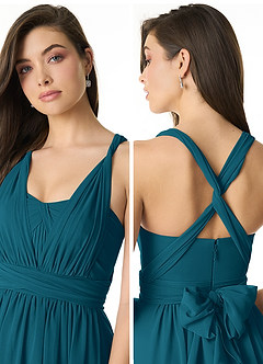 Azazie Olani Bridesmaid Dresses Ink Blue A-Line Off the Shoulder Chiffon Convertible Dress image5
