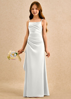 Azazie Cannoli Girls Formal Flower Girl Dresses White A-Line Pleated Stretch Satin Dress image4