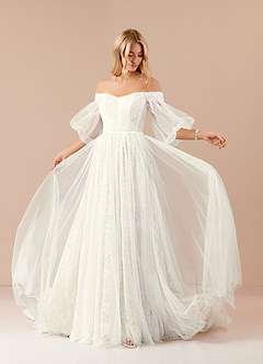 Azazie Vendela Vestidos de novia Vestido de Crema de Tul de Corte Princesa con Lentejuela image1