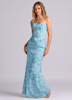 Azazie Sorrel Bridesmaid Dresses Blue Fern Floral Mermaid Corset Chiffon Dress image5