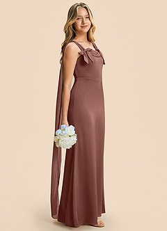 Azazie Chelsea Junior Espresso Sheath Pleated Stretch Satin Dress image1