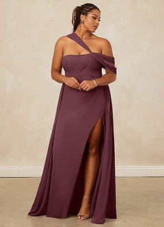 Christian Siriano Bridal for Azazie 1014 Bridesmaid Dresses Sangria A-Line Off the Shoulder Chiffon Dress image13