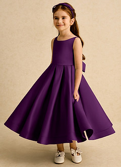 Azazie Babs Flower Girl Dresses Grape Ball-Gown Pleated Matte Satin Dress image5