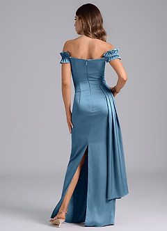 Azazie Kalysia Brautjungfernkleider Wandelbar Meerjungfrau-Linie Schulterfrei Stretch-Satin Kleid Stahlblau image2