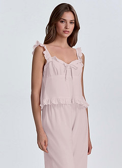 front Woven Cotton Eyelet Ruffle Cami & Wide Leg Pants Cotton Pajama Set