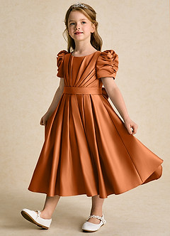 Azazie Miriam vestidos de niña de las flores Vestido de Cobre de Satin Mate de Princesa con Plisado image3