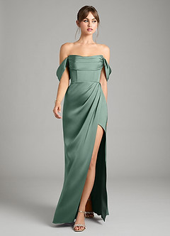 Azazie Johana Vestidos de damas de honor Vestido de Eucalipto de Satén Elástico de Corte Sirena Convertible con Vestidos sin tirantes image5