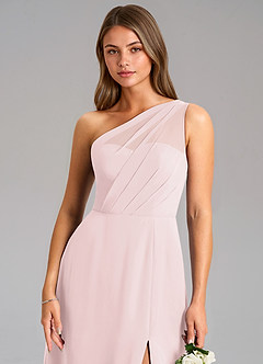 Azazie Phaedra Bridesmaid Dresses Blushing Pink A-Line One Shoulder Chiffon Dress image8