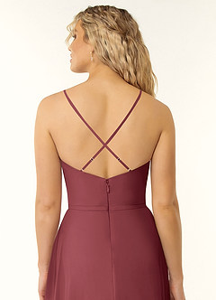 Azazie Naeem Brautjungfernkleider A-Linie V-Hals Rüsche Chiffon Kleid Merlot image5