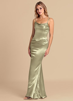 Azazie Sorrel Robes de demoiselle d'honneur Robe Sirène Convertible en Satiné métallisé Corset Vert Mousse image4