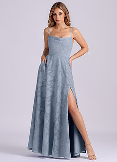 Azazie Elle Jurken voor bruidsmeisjes Jurk van Bloemen Burn-out met A-Lijn Geplooid Stoffig Blauw image3