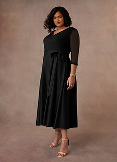 Azazie Maritza Kleider für die Brautmutter A-Linie Plissee Matte Satin Kleid Schwarz image8