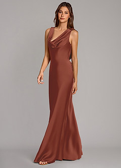 Azazie Cheryl Brautjungfernkleider Meerjungfrau-Linie Stretch-Satin Kleid Rotbraun image3