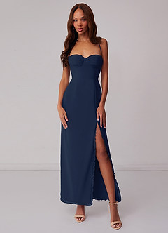 Barbie ♥ Azazie Bridesmaid Dresses Dark Navy Sheath Corset Chiffon Dress image1