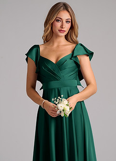 Azazie Leilani Vestidos de damas de honor Vestido de Esmeralda de Satén Elástico de Corte en A con Volante image5