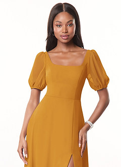 Azazie Alani Bridesmaid Dresses Butterscotch A-Line Square Neckline Chiffon Dress image5