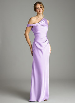 Azazie Emerson Bridesmaid Dresses Lilac Mermaid Off the Shoulder Stretch Satin Dress image5