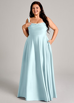 Azazie Shaude Robes de demoiselle d'honneur Robe Trapèze en Satin extensible Plissée Bleu Nuage image11