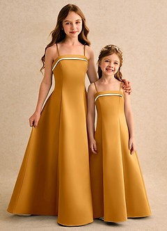 Azazie Izel Girls Formal vestidos de niña de las flores Vestido de Marfil Caramelo de Satin Mate de Corte en A con Plisado image2