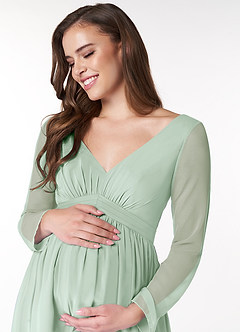 Azazie Teton Maternity Bridesmaid Dresses A-Line Long Sleeve Chiffon Floor-Length Dress image5