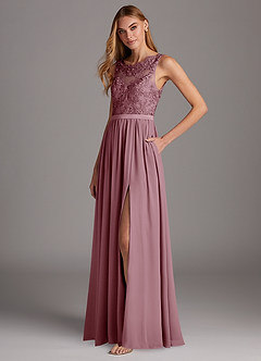 Azazie Elly Bridesmaid Dresses Vintage Mauve A-Line Lace Scoop Neck Chiffon Dress image1