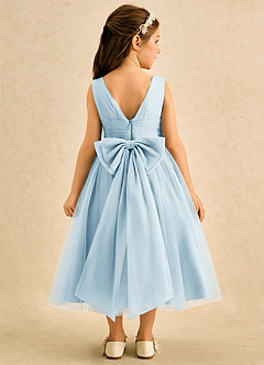 Azazie Macaron Flower Girl Dresses Sky Blue A-Line Pleated Tulle Dress image2